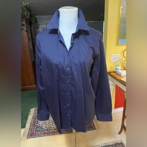 Lands' End Navy Cotton Button-Down Dress Shirt